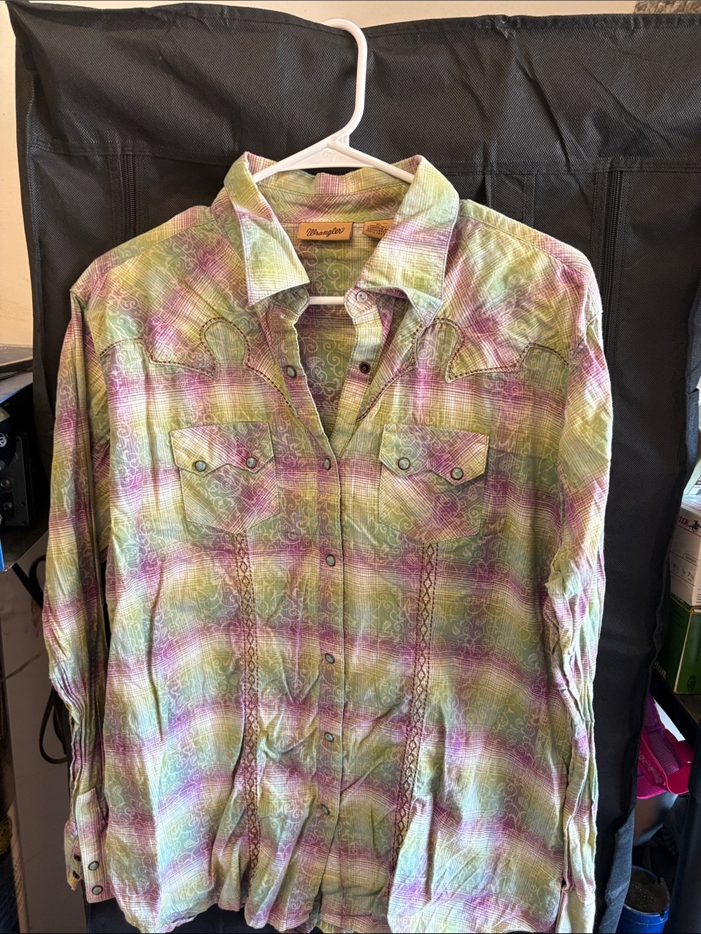 Wrangler Pastel Plaid Western Shirt - Green & Purple